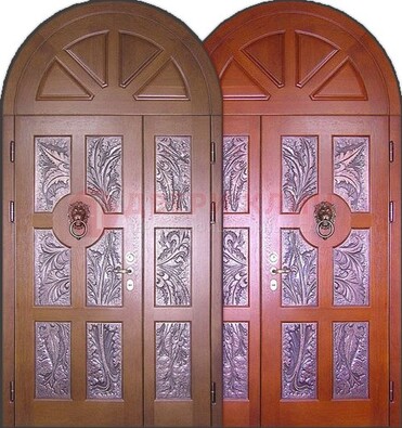 Металлическая арочная дверь со стеклом ДА-28 в коттедж в Старой Купавне