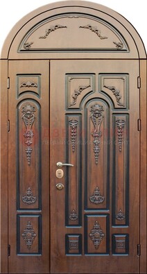 Арочная железная дверь с виноритом и узором ДА-36 в Старой Купавне