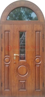 Двустворчатая железная дверь МДФ со стеклом в форме арки ДА-52 в Старой Купавне
