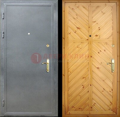 Серая металлическая дверь с евровагонкой ДЕ-12 в Старой Купавне