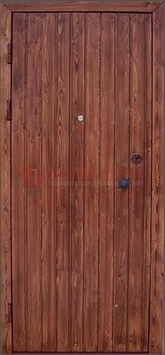 Коричневая железная дверь с евровагонкой ДЕ-18 в Старой Купавне