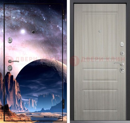 Железная дверь с фотопечатью космоса и планеты ДФ-50 в Старой Купавне