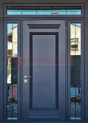 Черная металлическая дверь с фрамугой и филенкой ДФГ-19 в Старой Купавне