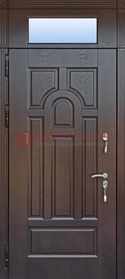 Железная дверь с фрамугой в коричневом цвете ДФГ-22 в Старой Купавне