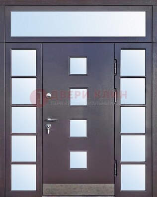 Современная железная дверь со стеклом и фрамугами ДФГ-4 в Старой Купавне