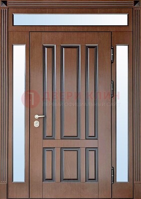 Железная дверь со стеклом и фрамугами в коричневом цвете ДФГ-8 в Старой Купавне
