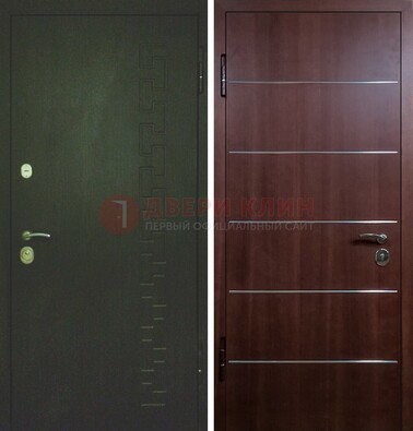 Темная металлическая дверь с МДФ ламинат с молдингами внутри ДМ-16 в Черноголовке