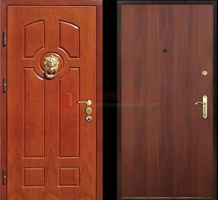 Оранжевая стальная дверь с МДФ ламинат внутри ДМ-18 в квартиру в Старой Купавне