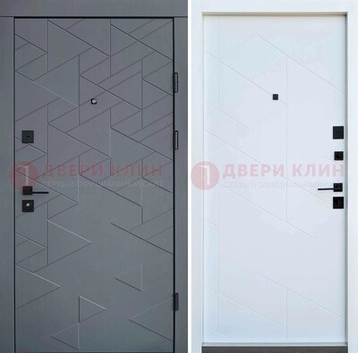 Серая металлическая дверь МДФ с узором  ДМ-224 в Старой Купавне
