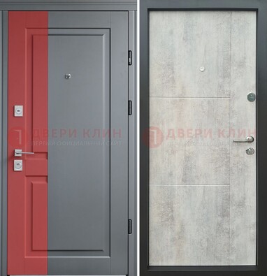 Серая с красной полосой металлическая дверь МДФ ДМ-245 в Старой Купавне