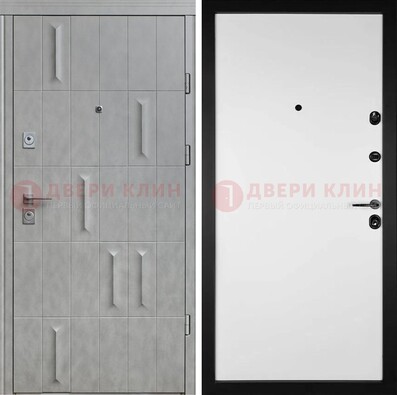 Серая стальная дверь с рисунком МДФ и внутри Белый ясень ДМ-280 в Старой Купавне