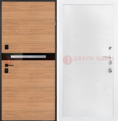 Железная коричневая дверь с МДФ в белом цвете ДМ-313 в Старой Купавне