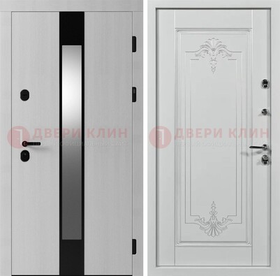 Белая металлическая дверь МДФ с зеркальной вставкой ДМ-324 в Старой Купавне