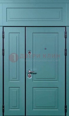 Синяя металлическая дверь с МДФ и верхней фрамугой ДМ-339 в Старой Купавне