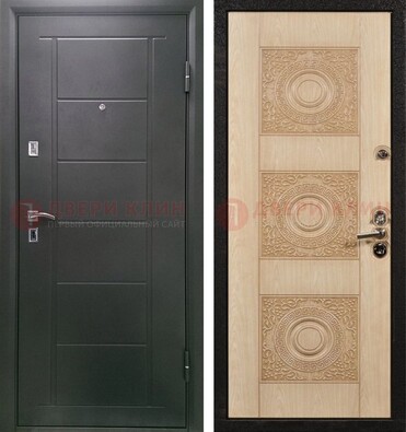 Темная железная дверь с МДФ в квартиру ДМ-344 в Старой Купавне