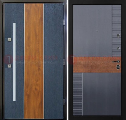 Темная металлическая дверь МДФ со вставками ДМ-411 в Старой Купавне