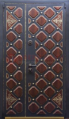 Тёмная двухстворчатая входная дверь для улицы с МДФ ДМ-531 в Старой Купавне