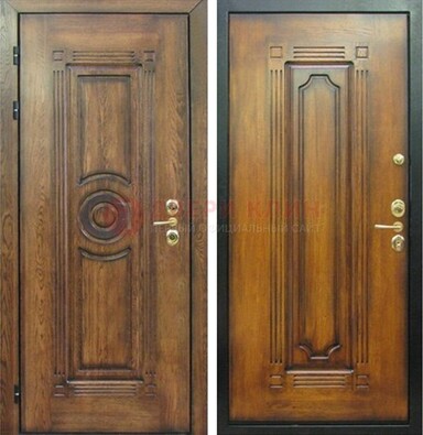 Коричневая металлическая дверь с массивом дуба с рисунком ДМД-10 в Старой Купавне