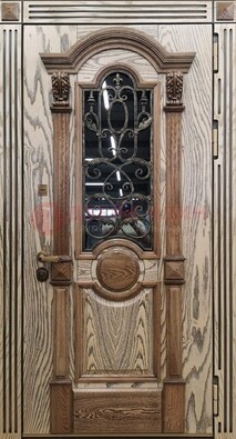 Железная дверь с массивом дуба со стеклом и ковкой ДМД-47 в Старой Купавне