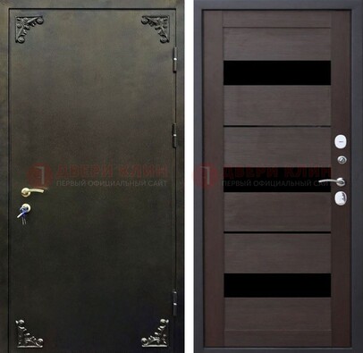 Темная входная дверь с порошковым покрытием и МДФ со стеклом ДП-236 в Старой Купавне