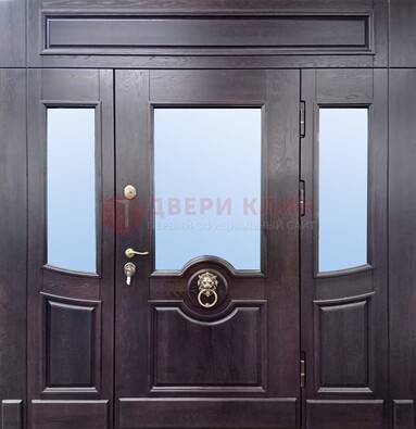 Филенчатая металлическая дверь с панелью МДФ и стеклом ДПР-102 в Старой Купавне