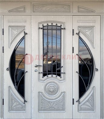 Большая парадная дверь Винорит со стеклом и ковкой ДПР-108 в Старой Купавне