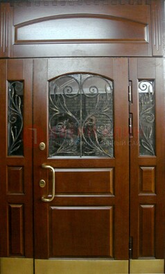 Стальная парадная дверь со вставками из стекла и ковки ДПР-30 в коттедж в Старой Купавне