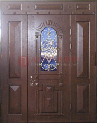 Стальная парадная дверь со стеклом и ковкой ДПР-4 для коттеджа в Старой Купавне