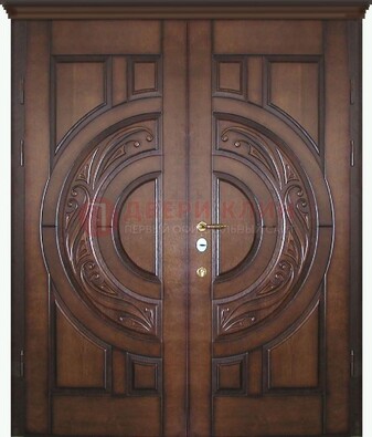 Утепленная коричневая стальная парадная дверь ДПР-51 в Старой Купавне
