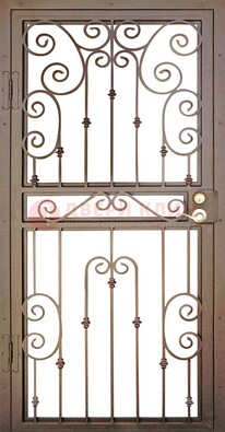 Коричневая металлическая решетчатая дверь с ковкой ДР-16 в Старой Купавне