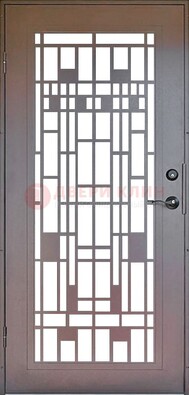 Коричневая стальная решетчатая дверь с узором ДР-4 в Старой Купавне