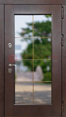 Коричневая стальная дверь со стеклом ДС-19 в Старой Купавне