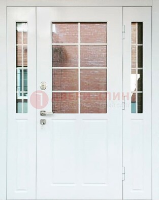 Белая стальная дверь со стеклом и фрамугами ДС-27 в Старой Купавне