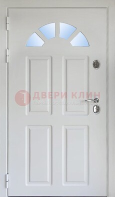 Белая стальная дверь МДФ со стеклом для дома ДС-37 в Старой Купавне