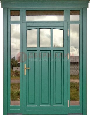 Зеленая металлическая дверь МДФ со стеклом ДС-43 в Старой Купавне