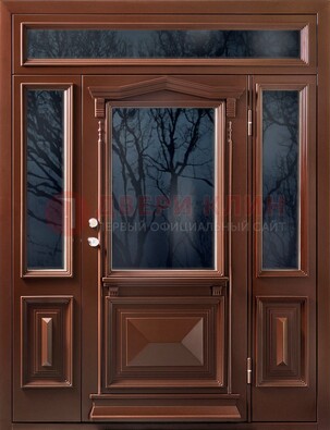 Коричневая металлическая дверь со стеклом ДС-67 в Старой Купавне