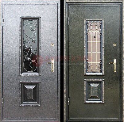 Звукоизоляционная металлическая дверь со стеклом и ковкой ДСК-12 в Старой Купавне