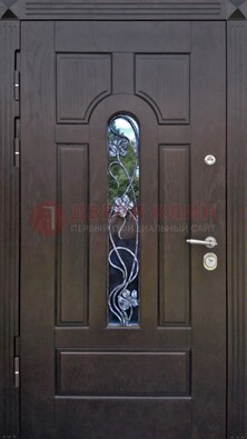 Металлическая дверь со стеклом и ковкой в цвете венге ДСК-142 в Старой Купавне
