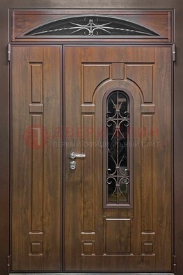 Большая металлическая дверь со стеклом и ковкой ДСК-145 в Саранске