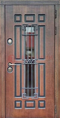 Входная железная дверь винорит со стеклом и ковкой ДСК-183 в Старой Купавне