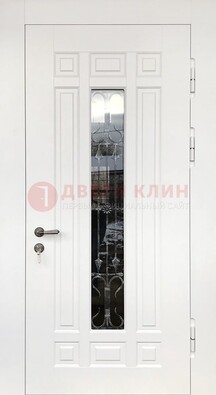 Белая стальная дверь винорит со стеклом и ковкой ДСК-191 в Старой Купавне