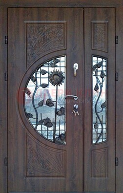 Входная дверь стекло с ковкой и резьбой ДСК-202 в Старой Купавне