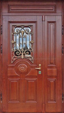 Филенчатая железная дверь со стеклом и ковкой ДСК-204 в Старой Купавне