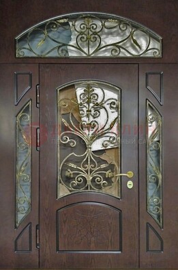 Входная дверь Винорит со стеклом и ковкой и фрамугами ДСК-213 в Старой Купавне