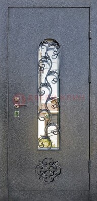 Темная стальная дверь Порошок со стеклом и ковкой ДСК-217 в Старой Купавне