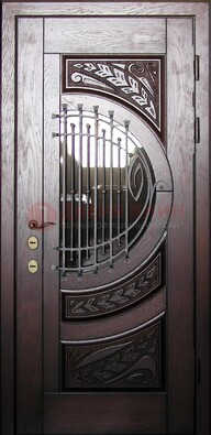 Одностворчатая входная дверь со стеклом и ковкой ДСК-21 в Старой Купавне