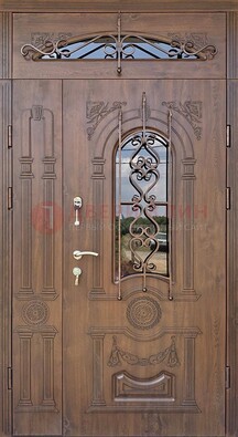 Распашная стальная дверь Винорит со стеклом и ковкой ДСК-232 в Старой Купавне