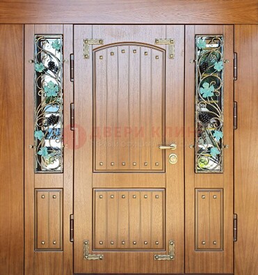 Железная дверь Винорит со стеклом и ковкой лозы ДСК-236 в Старой Купавне