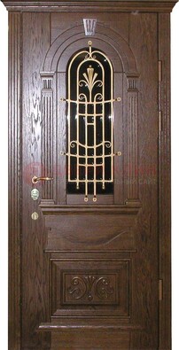 Железная дверь со стеклом и ковкой в классическом стиле ДСК-23 в Старой Купавне