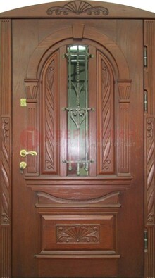 Узорная железная дверь массив со стеклом и ковкой ДСК-247 в Старой Купавне